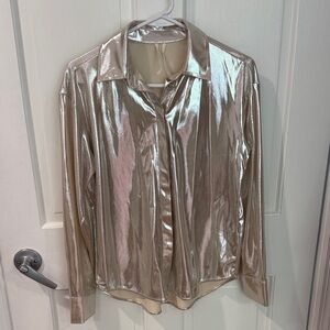 Anthropologie The Gillian Liquid Shine Buttondown Shirt